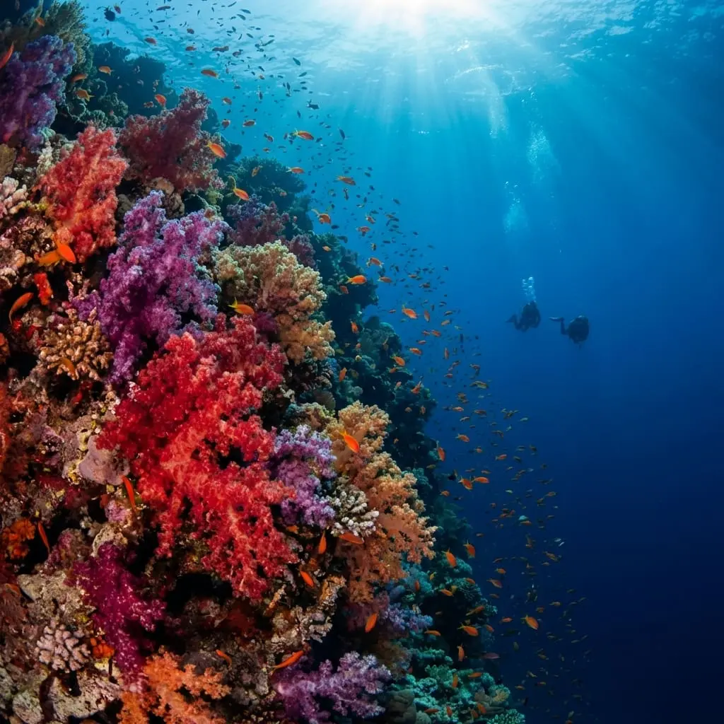 Red Sea reef-scape with divers