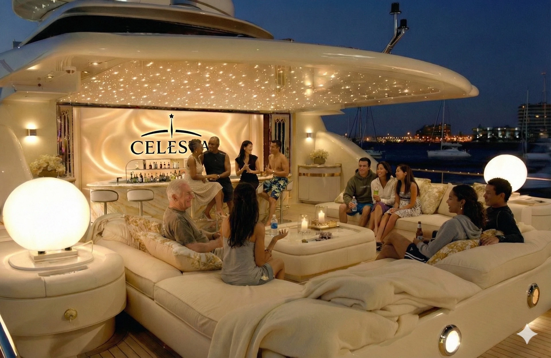 Indoor lounge with warm wood finishes