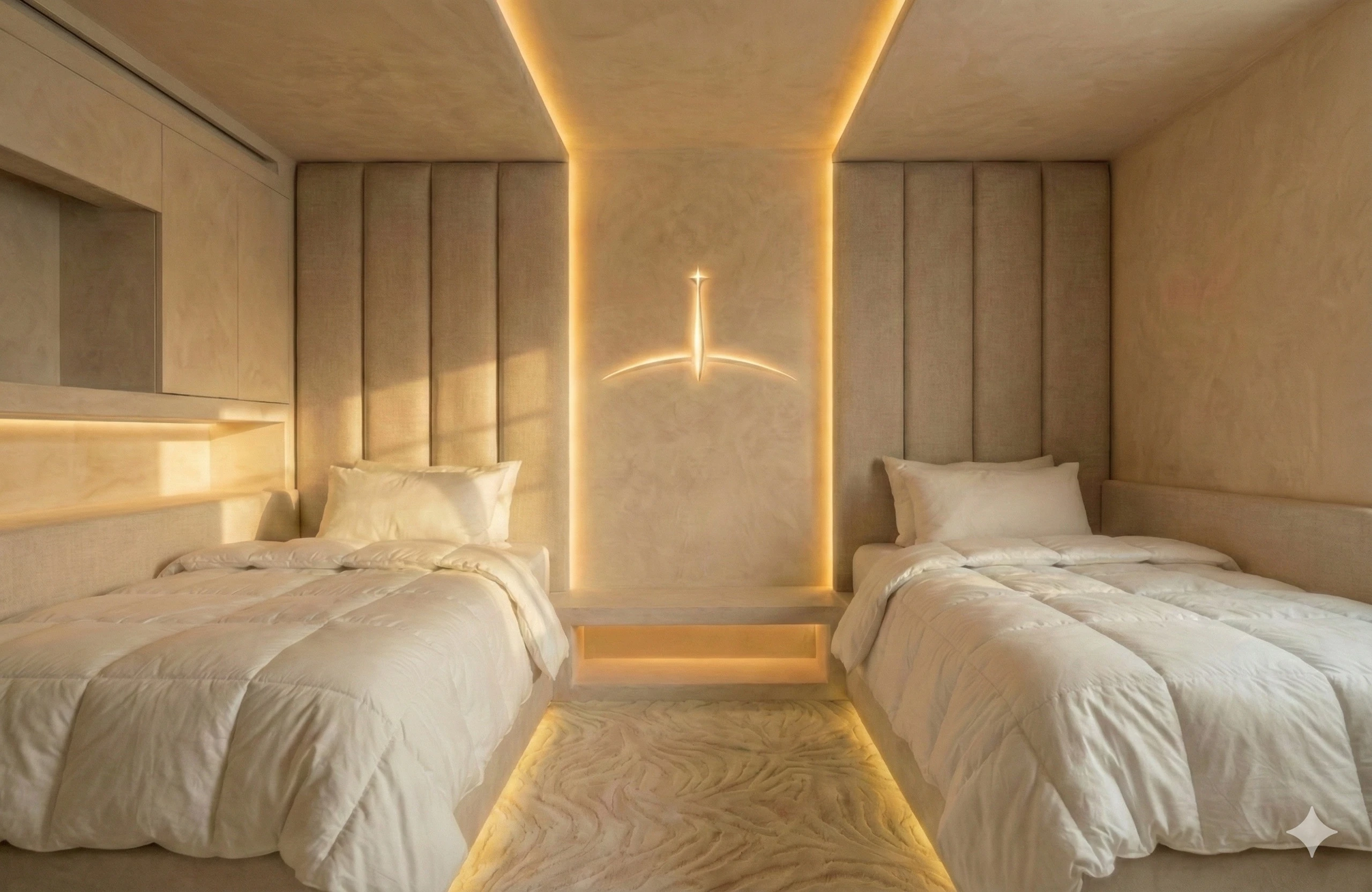 Guest cabin interior aboard M/Y Celesta